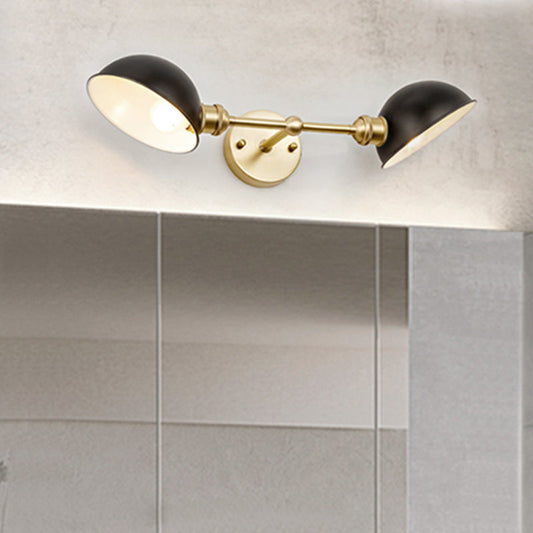 Rynx | 2 Heads Bathroom Wall Light Sconce Modern Black and Gold Vanity Lamp with Dome Metal Shade
