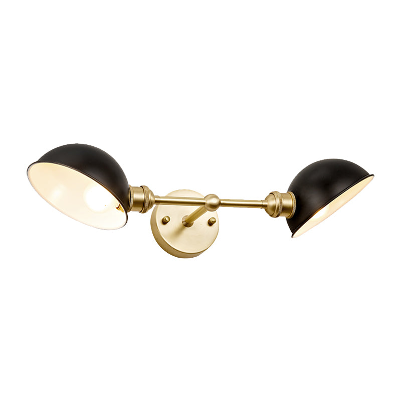 Rynx | 2 Heads Bathroom Wall Light Sconce Modern Black and Gold Vanity Lamp with Dome Metal Shade