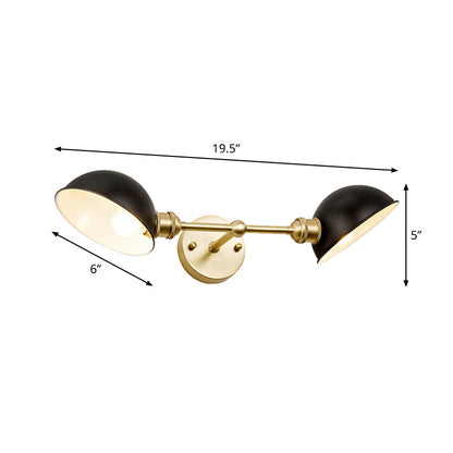 Rynx | 2 Heads Bathroom Wall Light Sconce Modern Black and Gold Vanity Lamp with Dome Metal Shade