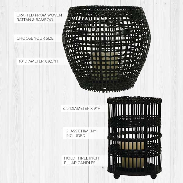 Rynx | Black Braided Rattan and Bamboo Lantern, Choose Your Style