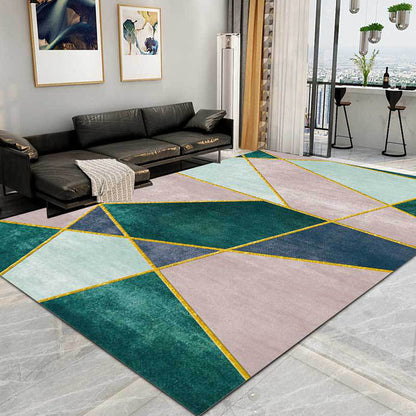 Rynx | Novelty Colorblock Geometric Pattern Rug Multicolor Polyester Rug Non-Slip Pet Friendly Washable Area Carpet for Living Room