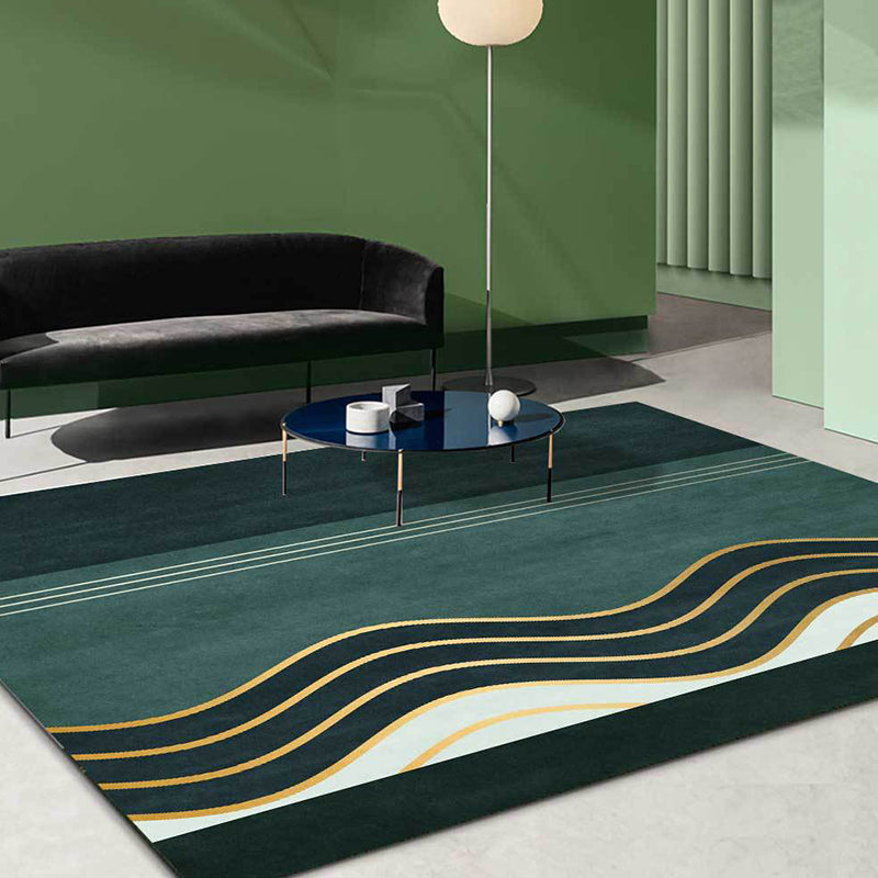 Rynx | Green Nordic Rug Polypropylene Swirl Stripe Pattern Rug Pet Friendly Washable Non-Slip Area Rug for Bedroom