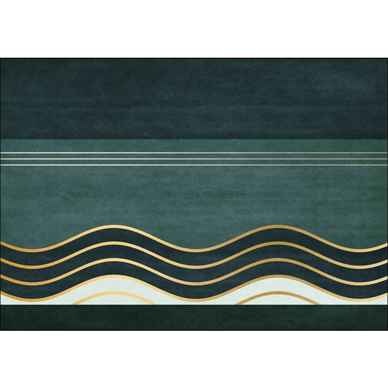 Rynx | Green Nordic Rug Polypropylene Swirl Stripe Pattern Rug Pet Friendly Washable Non-Slip Area Rug for Bedroom