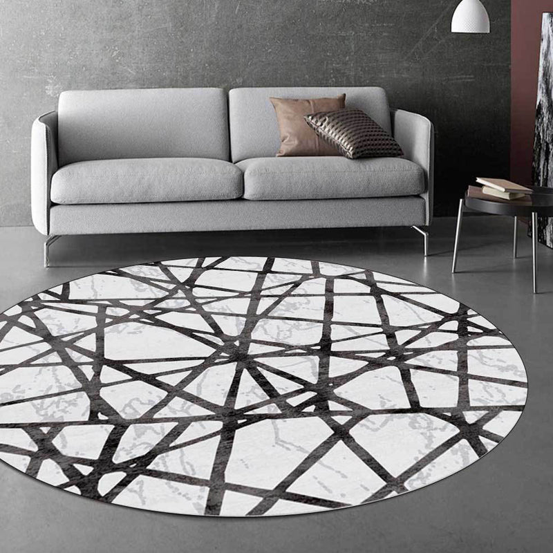 Rynx | Black Parlor Rug Modernist Geometry Pattern Rug Polypropylene Machine Washable Non-Slip Carpet