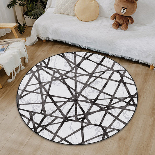 Rynx | Black Parlor Rug Modernist Geometry Pattern Rug Polypropylene Machine Washable Non-Slip Carpet
