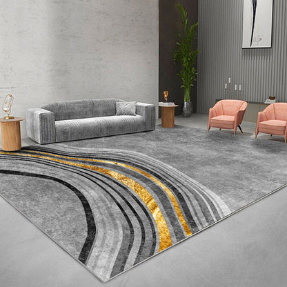 Rynx | Modern Bedroom Rug Grey Abstract Swirl Stripe Pattern Rug Polyester Washable Non-Slip Pet Friendly Carpet