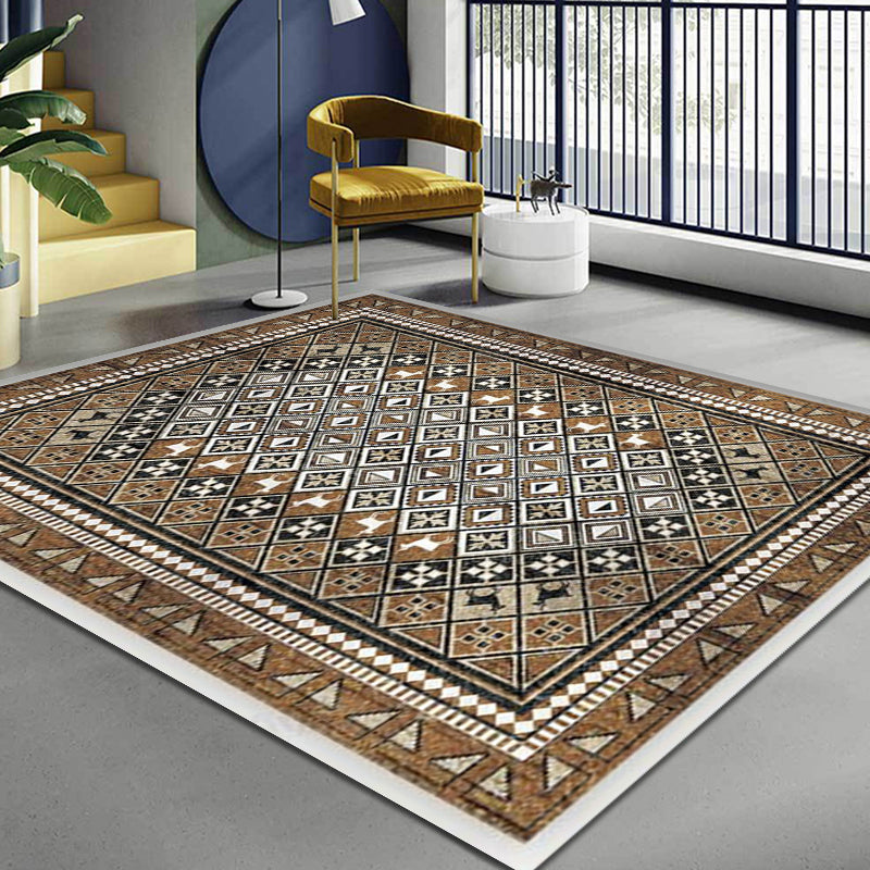 Rynx | Moroccan Home Rug Brown Tribal Geometrical Pattern Rug Polyester Washable Non-Slip Pet Friendly Area Rug