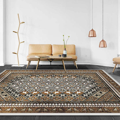 Rynx | Moroccan Home Rug Brown Tribal Geometrical Pattern Rug Polyester Washable Non-Slip Pet Friendly Area Rug