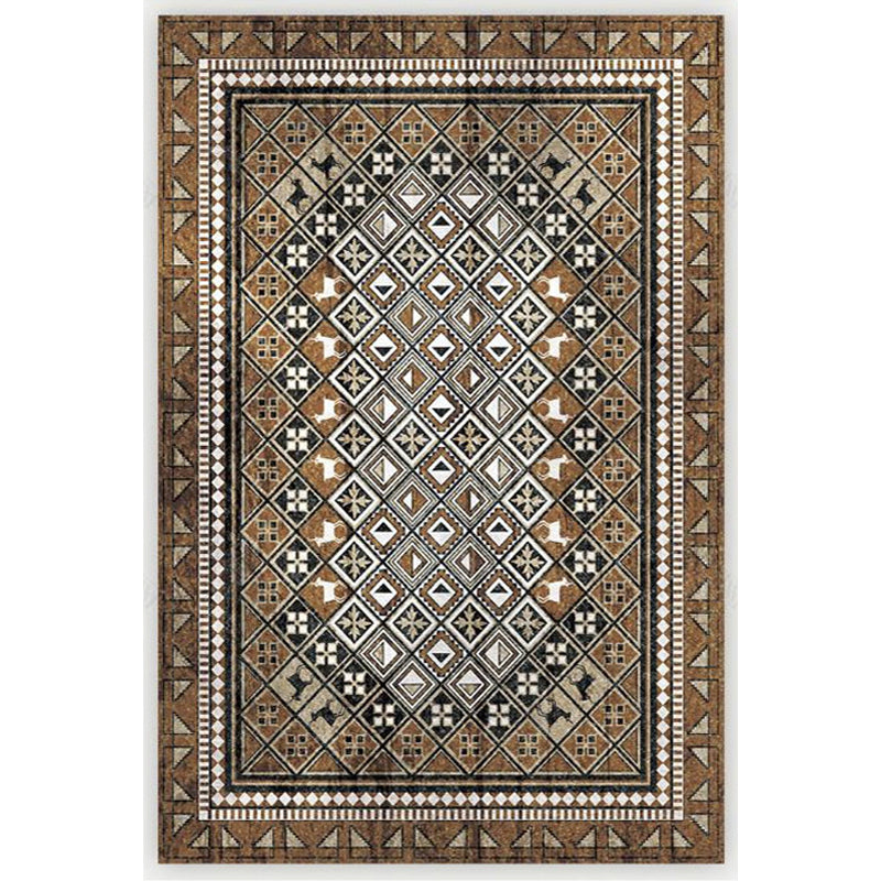 Rynx | Moroccan Home Rug Brown Tribal Geometrical Pattern Rug Polyester Washable Non-Slip Pet Friendly Area Rug