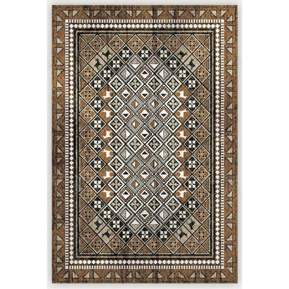Rynx | Moroccan Home Rug Brown Tribal Geometrical Pattern Rug Polyester Washable Non-Slip Pet Friendly Area Rug