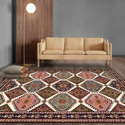 Rynx | Moroccan Home Rug Brown Tribal Geometrical Pattern Rug Polyester Washable Non-Slip Pet Friendly Area Rug