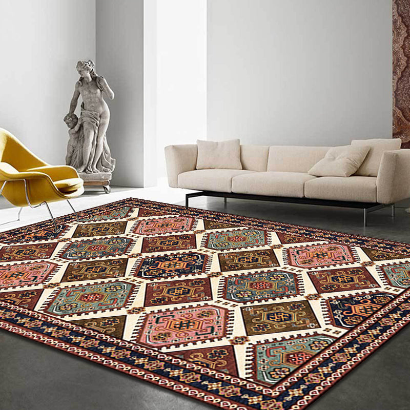 Rynx | Moroccan Home Rug Brown Tribal Geometrical Pattern Rug Polyester Washable Non-Slip Pet Friendly Area Rug