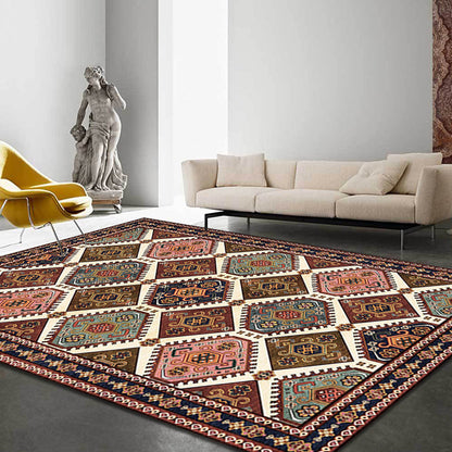 Rynx | Moroccan Home Rug Brown Tribal Geometrical Pattern Rug Polyester Washable Non-Slip Pet Friendly Area Rug