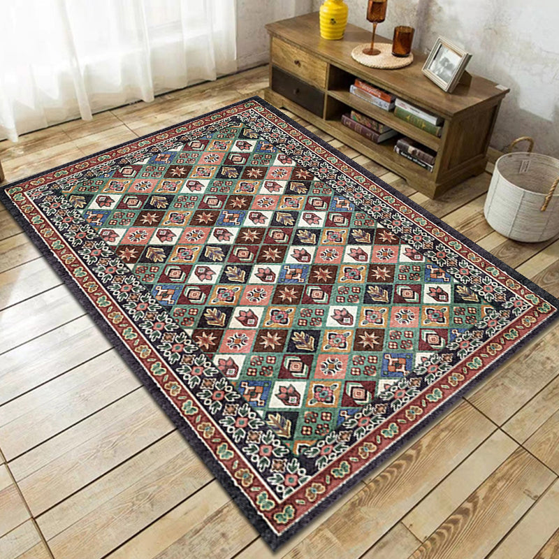 Rynx | Moroccan Home Rug Brown Tribal Geometrical Pattern Rug Polyester Washable Non-Slip Pet Friendly Area Rug