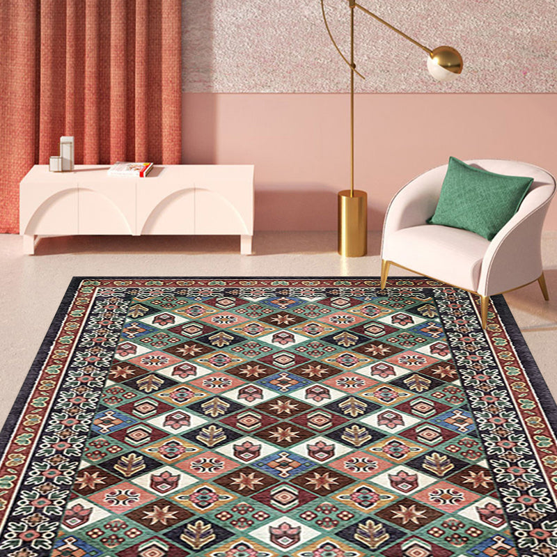 Rynx | Moroccan Home Rug Brown Tribal Geometrical Pattern Rug Polyester Washable Non-Slip Pet Friendly Area Rug