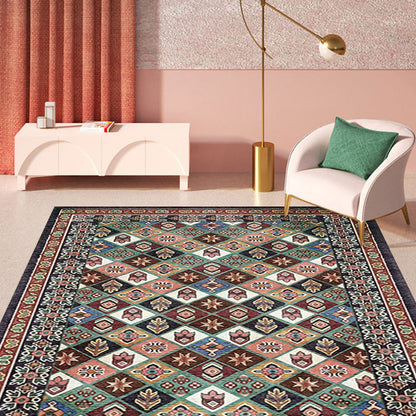 Rynx | Moroccan Home Rug Brown Tribal Geometrical Pattern Rug Polyester Washable Non-Slip Pet Friendly Area Rug