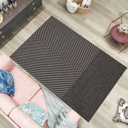 Rynx | Contemporary Striped Pattern Rug Black and Grey Polyester Carpet Anti-Slip Pet Friendly Washable Rug for Home