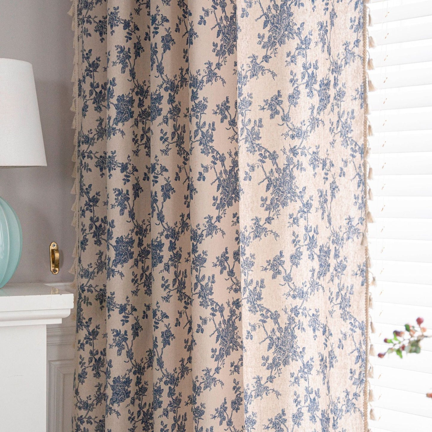 Rynx | Cotton and linen printed kitchen curtain beige tassel small window semi-shadow bay window decoration
