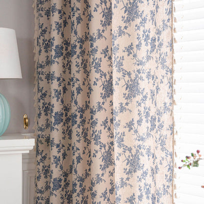 Rynx | Cotton and linen printed kitchen curtain beige tassel small window semi-shadow bay window decoration
