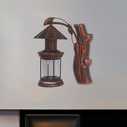 Rynx | 1 Light Clear Glass Wall Sconces Light Retro Coastal Black/Copper Petroleum Hallway Lighting Fixture