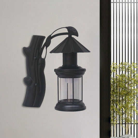 Rynx | 1 Light Clear Glass Wall Sconces Light Retro Coastal Black/Copper Petroleum Hallway Lighting Fixture