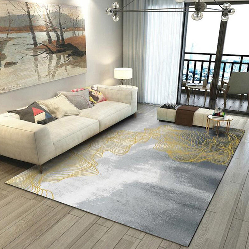 Rynx | Gray Modernist Rug Polyester Swirl Stripe Pattern Rug Pet Friendly Washable Non-Slip Carpet for Bedroom