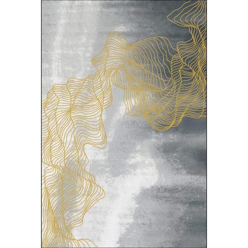 Rynx | Gray Modernist Rug Polyester Swirl Stripe Pattern Rug Pet Friendly Washable Non-Slip Carpet for Bedroom