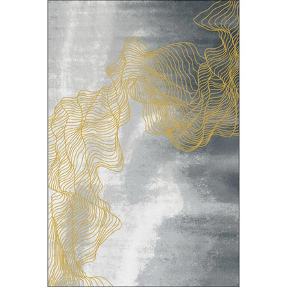 Rynx | Gray Modernist Rug Polyester Swirl Stripe Pattern Rug Pet Friendly Washable Non-Slip Carpet for Bedroom