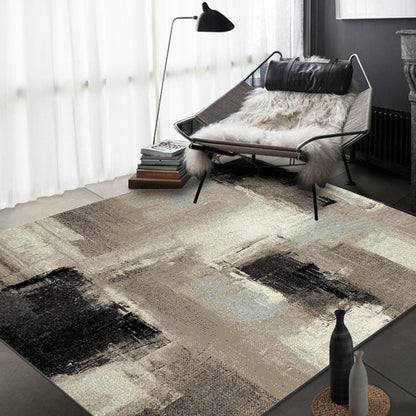 Rynx | Brown Study Rug Industrial Abstract Area Rug Polyester Machine Washable Non-Slip Back Zone Rug