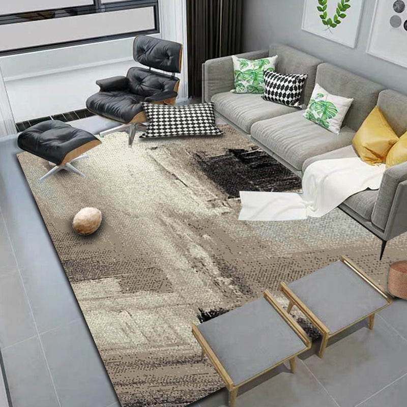 Rynx | Brown Study Rug Industrial Abstract Area Rug Polyester Machine Washable Non-Slip Back Zone Rug