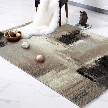 Rynx | Brown Study Rug Industrial Abstract Area Rug Polyester Machine Washable Non-Slip Back Zone Rug