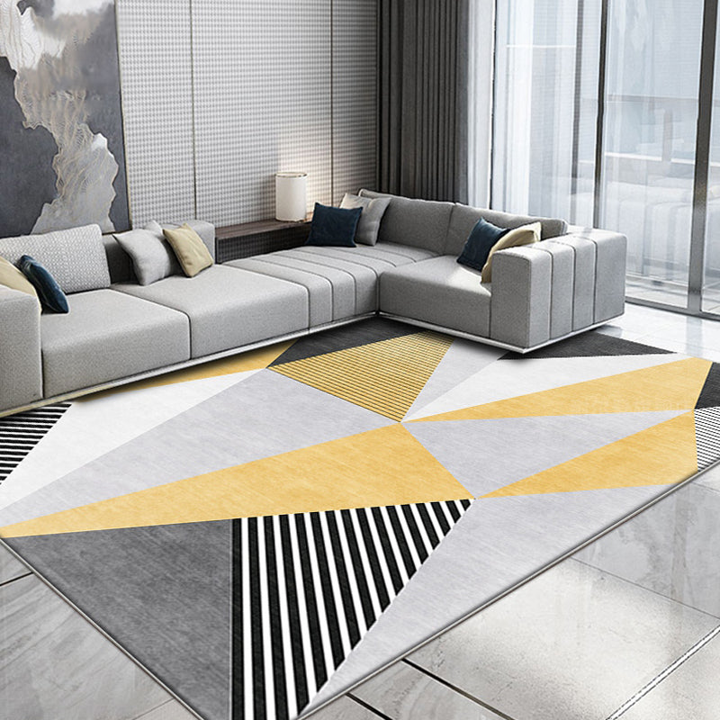 Rynx | Nordic Striped Pattern Rug Yellow Polyester Carpet Washable Anti-Slip Backing Pet Friendly Rug for Parlour