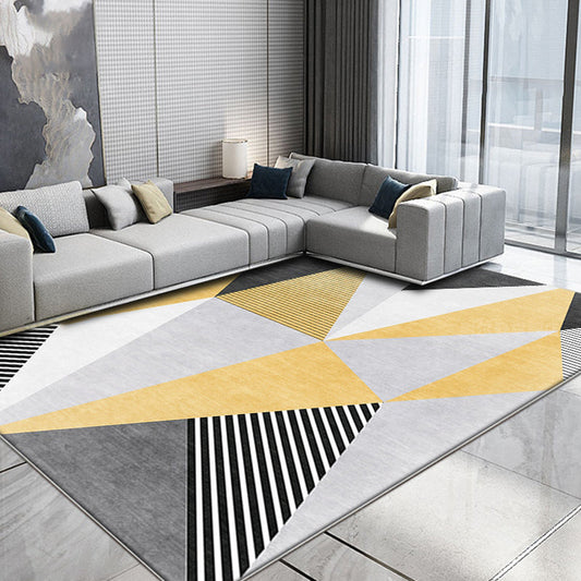 Rynx | Nordic Striped Pattern Rug Yellow Polyester Carpet Washable Anti-Slip Backing Pet Friendly Rug for Parlour
