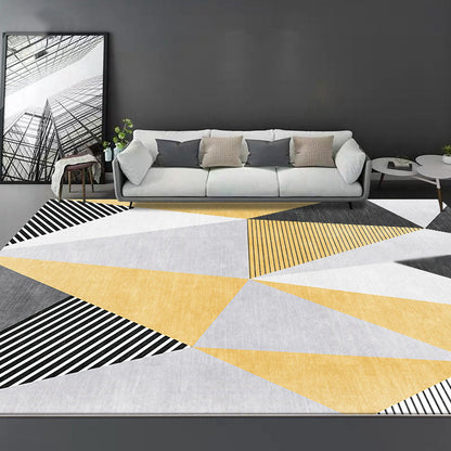 Rynx | Nordic Striped Pattern Rug Yellow Polyester Carpet Washable Anti-Slip Backing Pet Friendly Rug for Parlour