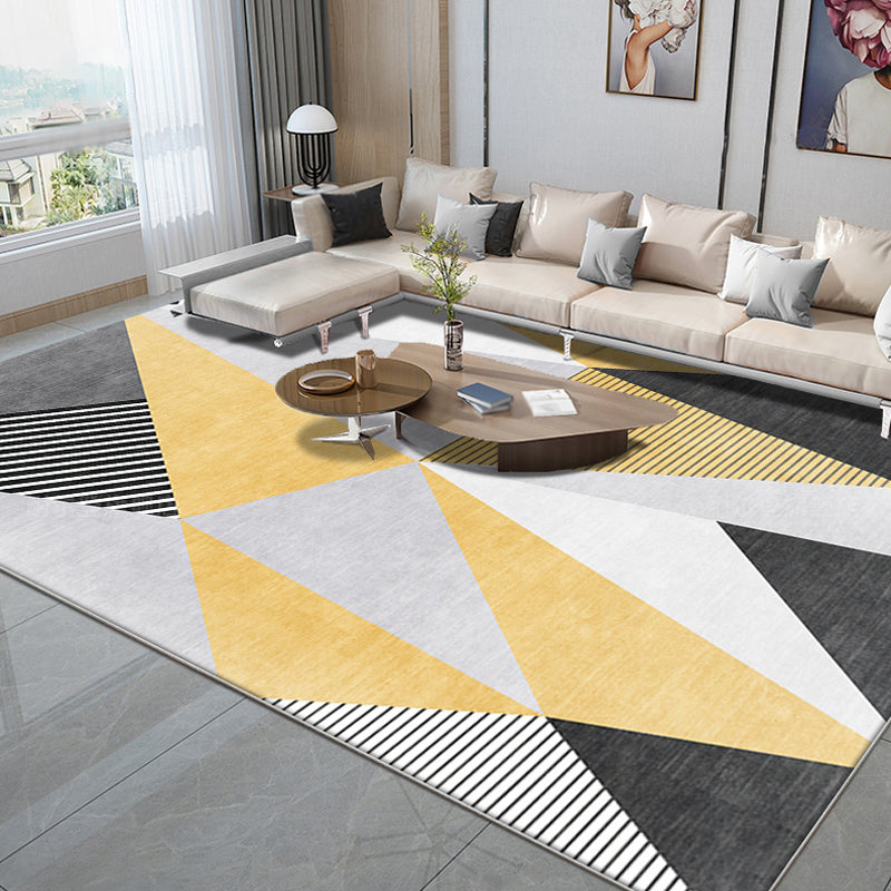 Rynx | Nordic Striped Pattern Rug Yellow Polyester Carpet Washable Anti-Slip Backing Pet Friendly Rug for Parlour