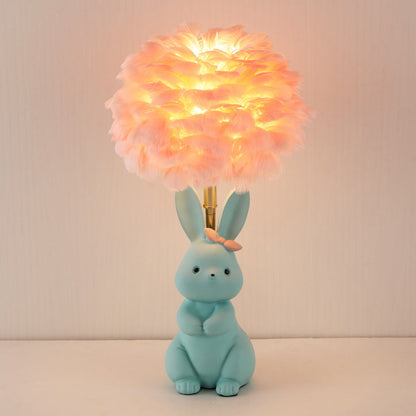 Rynx | Modern Art Deco Rabbit Feather Orb Metal Goose Feather Glass 1-Light Table Lamp For Bedroom