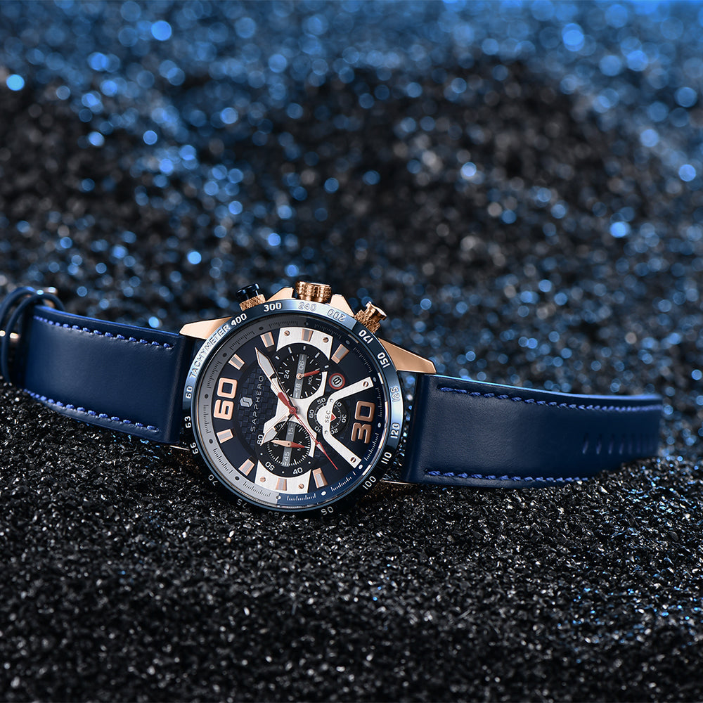 Rynx | Men's stainless steel quartz watch with leather strap