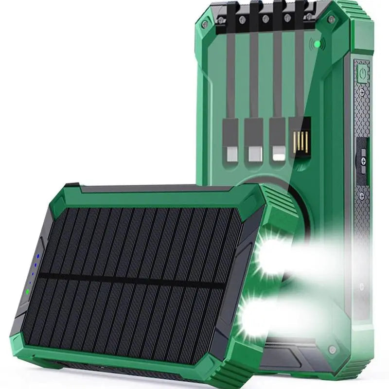 Rynx | ChargePro Solar Powerbank | Wireless Charger | 15W Fast Charging Function | 6 Outputs | Integrated Cables | Portable & Waterproof