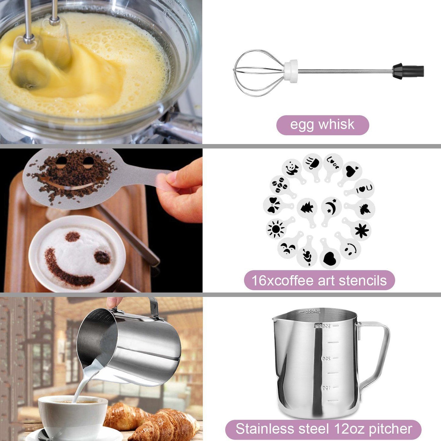 Rynx | 19-Pack: USB Electric Milk Coffee Frother Pitcher Set