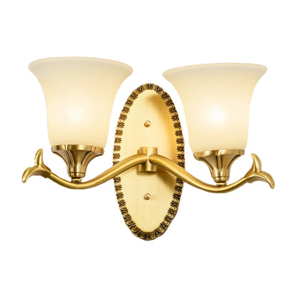 Rynx | Rural Bell Wall Lighting 1/2-Light Cream Glass Wall Lamp with Oval Back Plate in Brass