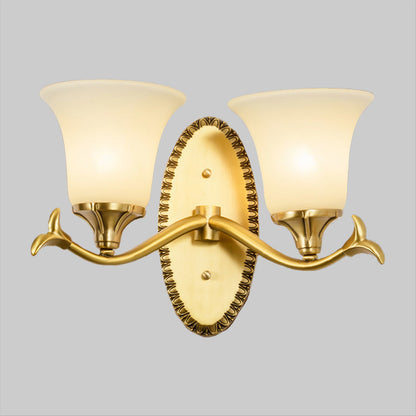 Rynx | Rural Bell Wall Lighting 1/2-Light Cream Glass Wall Lamp with Oval Back Plate in Brass
