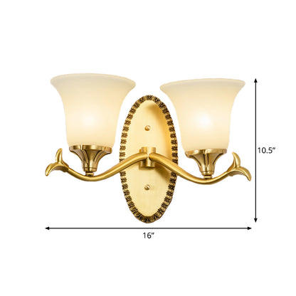 Rynx | Rural Bell Wall Lighting 1/2-Light Cream Glass Wall Lamp with Oval Back Plate in Brass