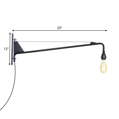 Rynx | Industrial Scalloped/Exposed Wall Lamp 1/2-Light Iron Plug-in Wall Mounted Lighting with Long Swing Arm in Black