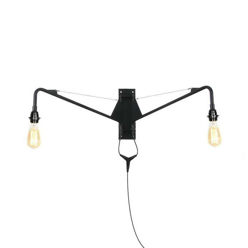 Rynx | Industrial Scalloped/Exposed Wall Lamp 1/2-Light Iron Plug-in Wall Mounted Lighting with Long Swing Arm in Black