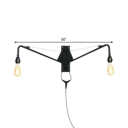 Rynx | Industrial Scalloped/Exposed Wall Lamp 1/2-Light Iron Plug-in Wall Mounted Lighting with Long Swing Arm in Black
