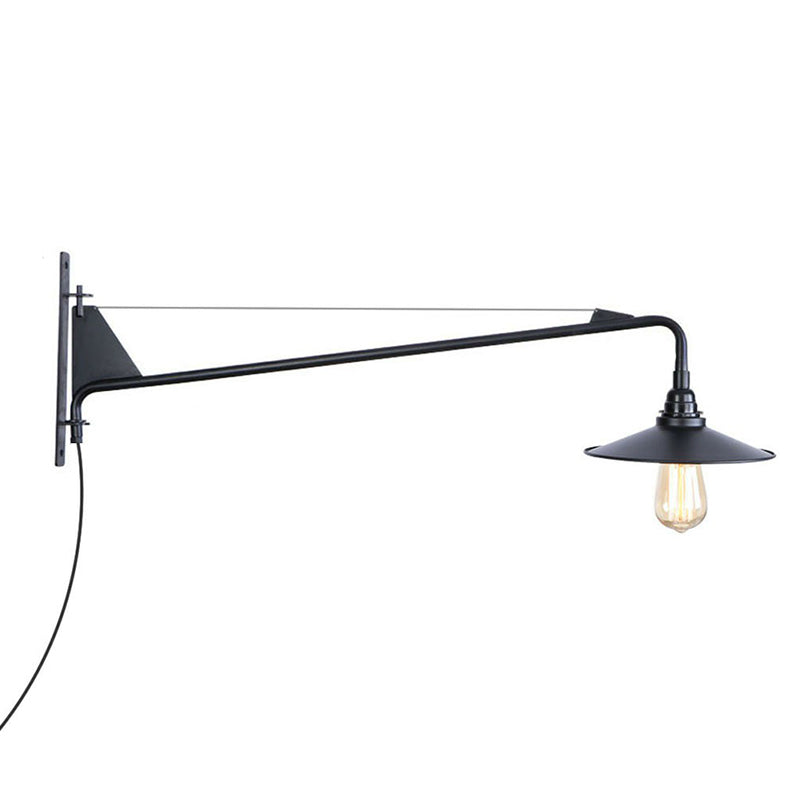 Rynx | Industrial Scalloped/Exposed Wall Lamp 1/2-Light Iron Plug-in Wall Mounted Lighting with Long Swing Arm in Black