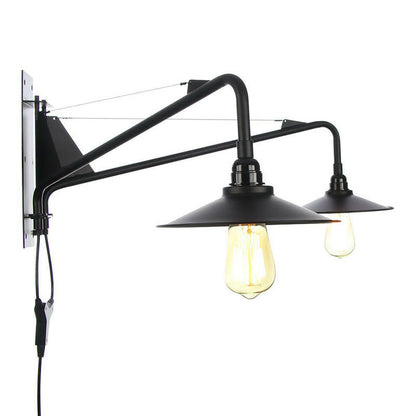 Rynx | Industrial Scalloped/Exposed Wall Lamp 1/2-Light Iron Plug-in Wall Mounted Lighting with Long Swing Arm in Black