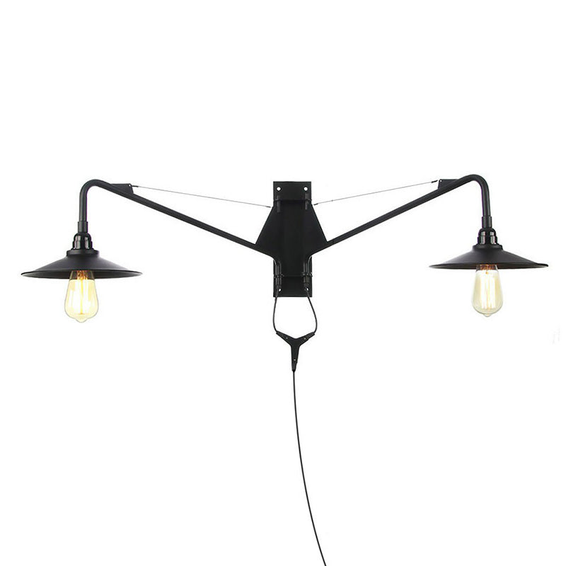 Rynx | Industrial Scalloped/Exposed Wall Lamp 1/2-Light Iron Plug-in Wall Mounted Lighting with Long Swing Arm in Black