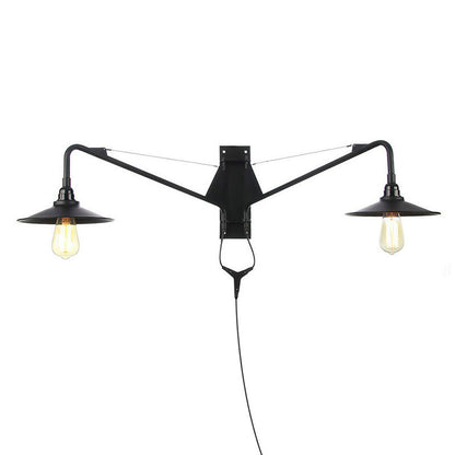 Rynx | Industrial Scalloped/Exposed Wall Lamp 1/2-Light Iron Plug-in Wall Mounted Lighting with Long Swing Arm in Black