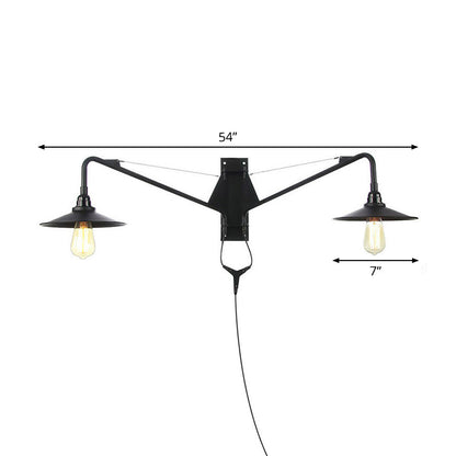 Rynx | Industrial Scalloped/Exposed Wall Lamp 1/2-Light Iron Plug-in Wall Mounted Lighting with Long Swing Arm in Black